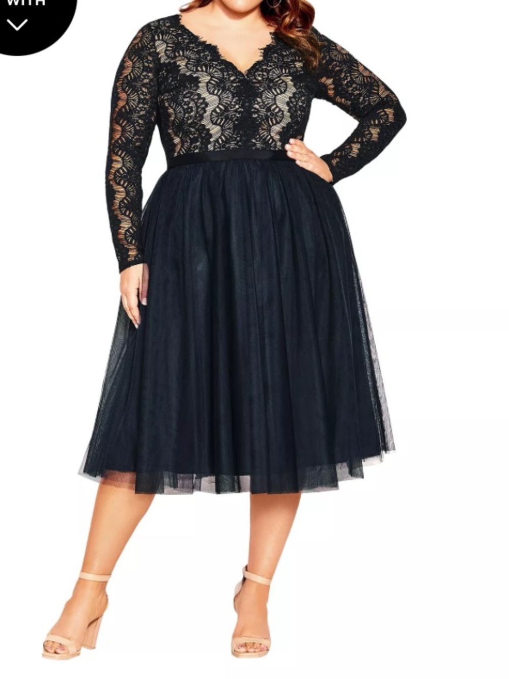 City Chic Rare Beauty Black Lace & Tulle Midi Dress
